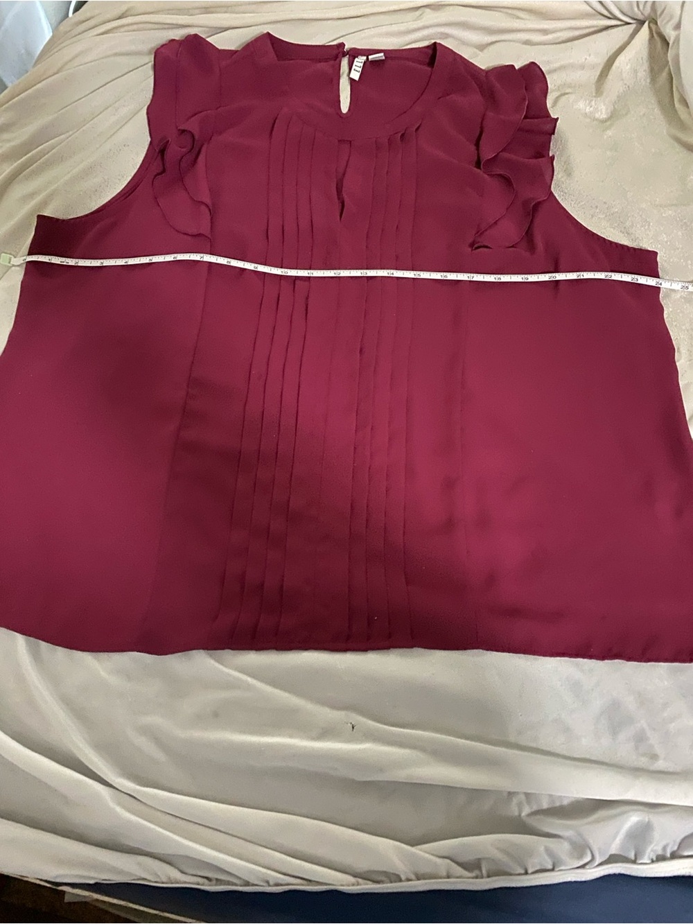 ELLE XXL Magenta Ruffle Sleeve Pleated Blouse Keyhole Back Career Top - Picture 7 of 11